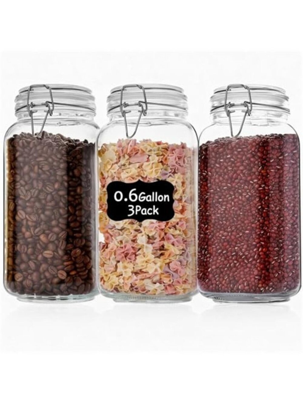 78oz Glass Food Storage Jars with Airtight Clamp Lids, 3 Pack Wide Mouth Large